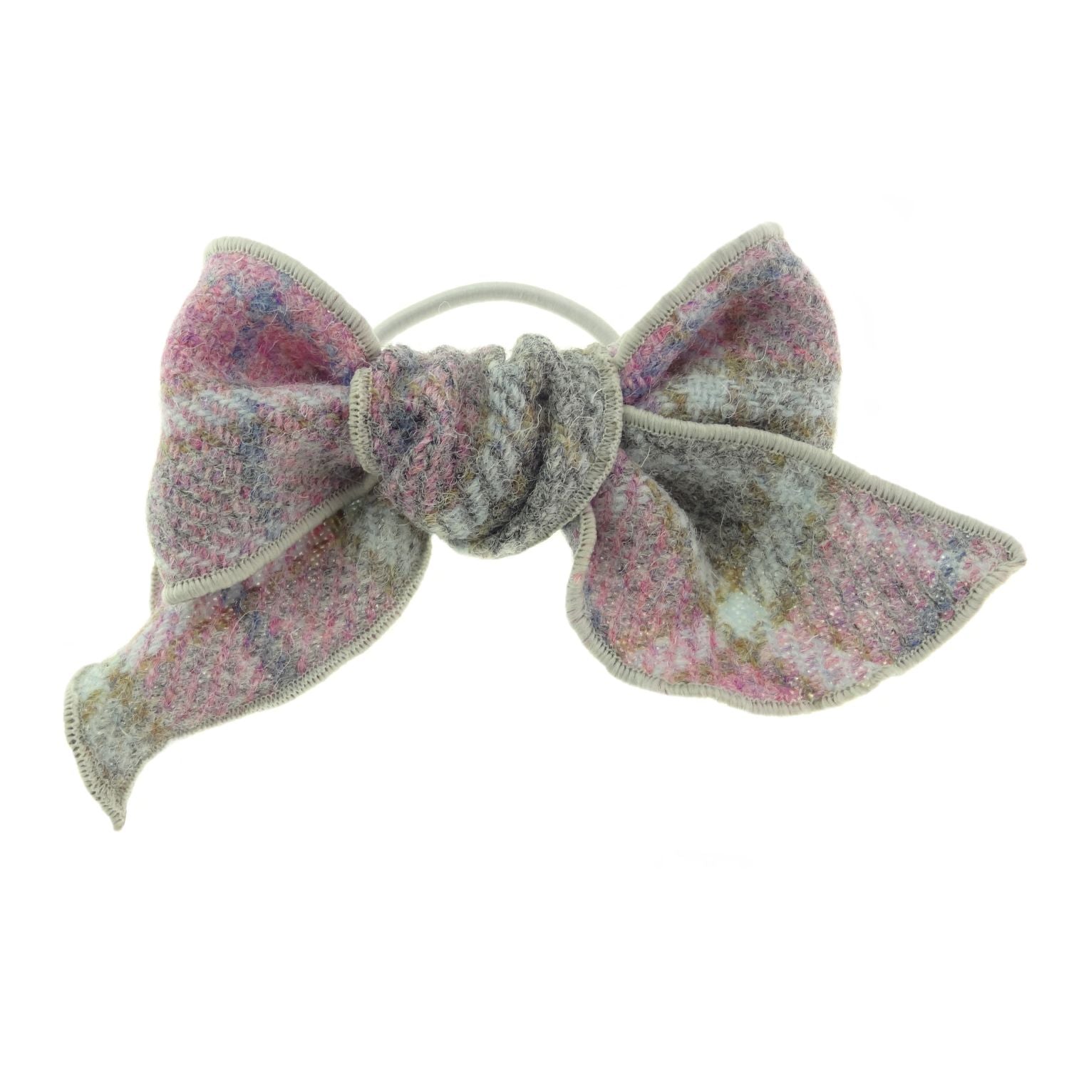 Harris Tweed Tartan Bow with Clip (Soft Pink Buchanan)