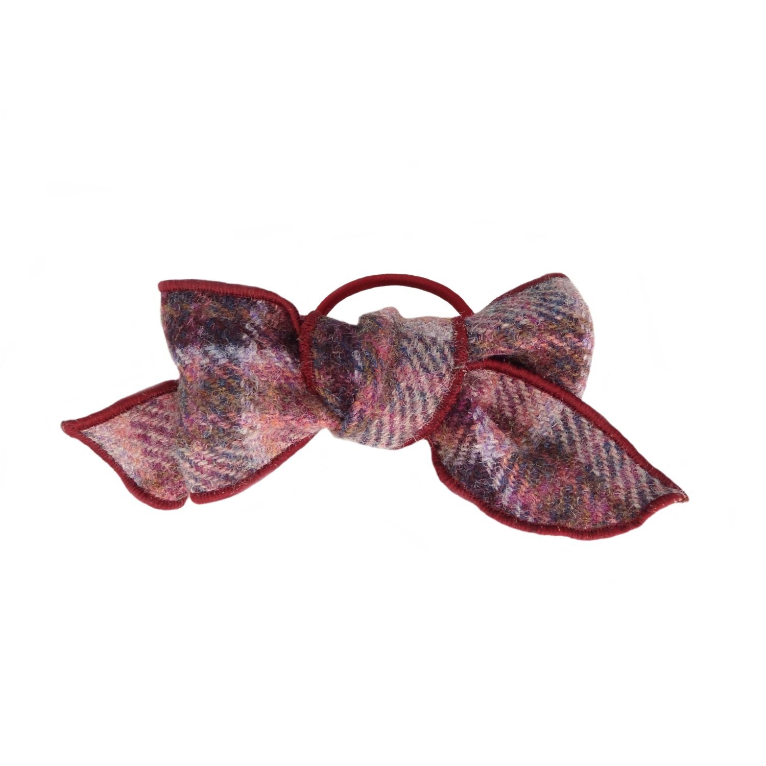 Harris Tweed Tartan Bow with Clip (Pink/Burgundy Check)