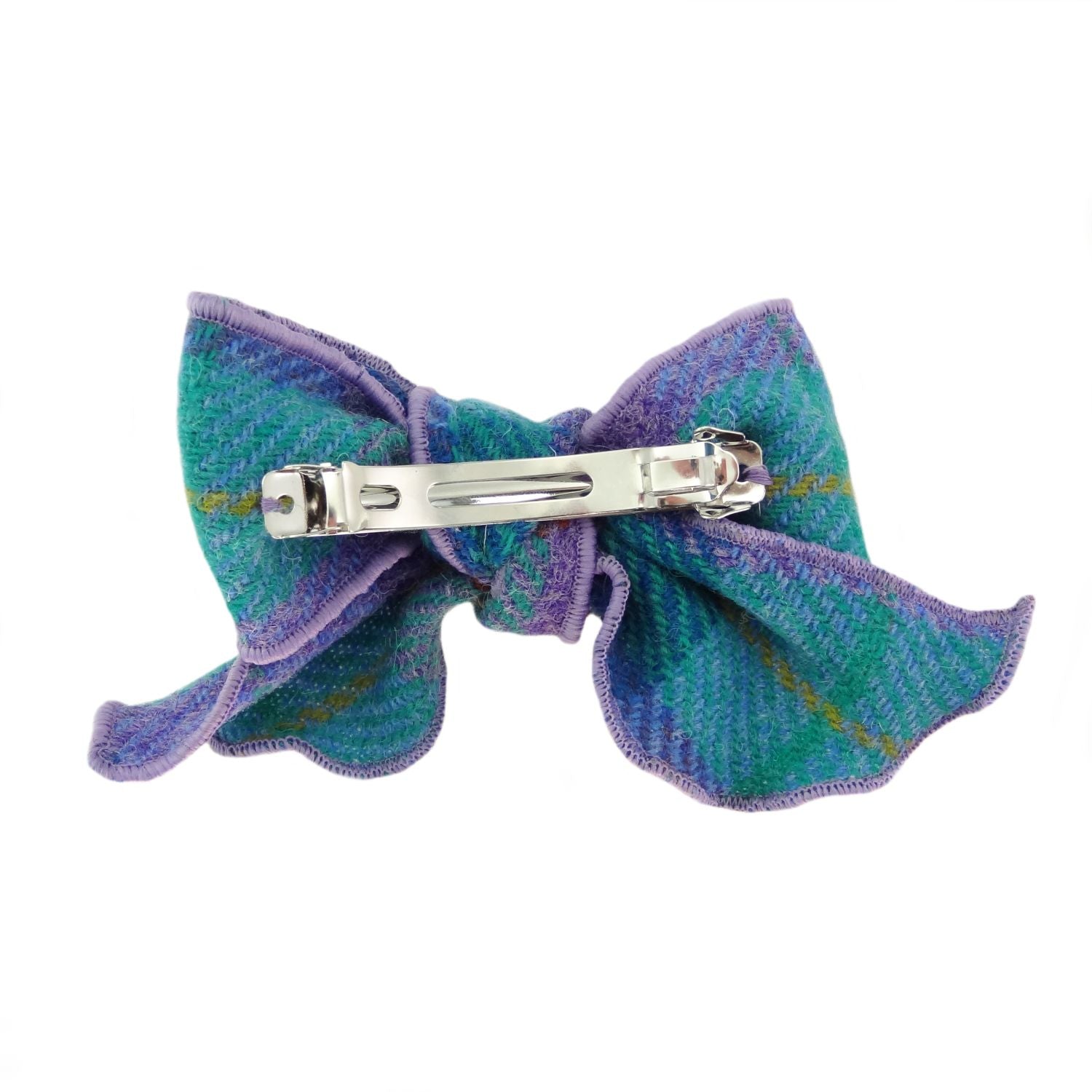 Harris Tweed Tartan Bow with Clip (Green & Purple Tartan)