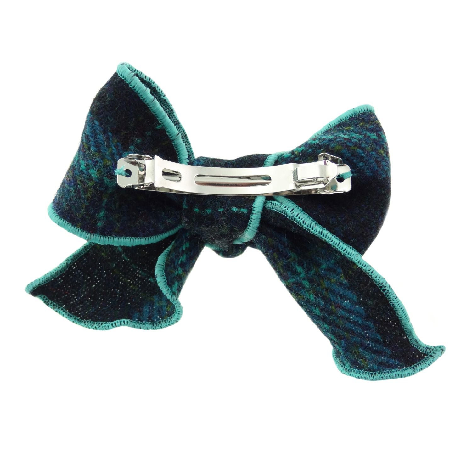 Harris Tweed Tartan Bow with Clip (Blue with Turquiose Overcheck)