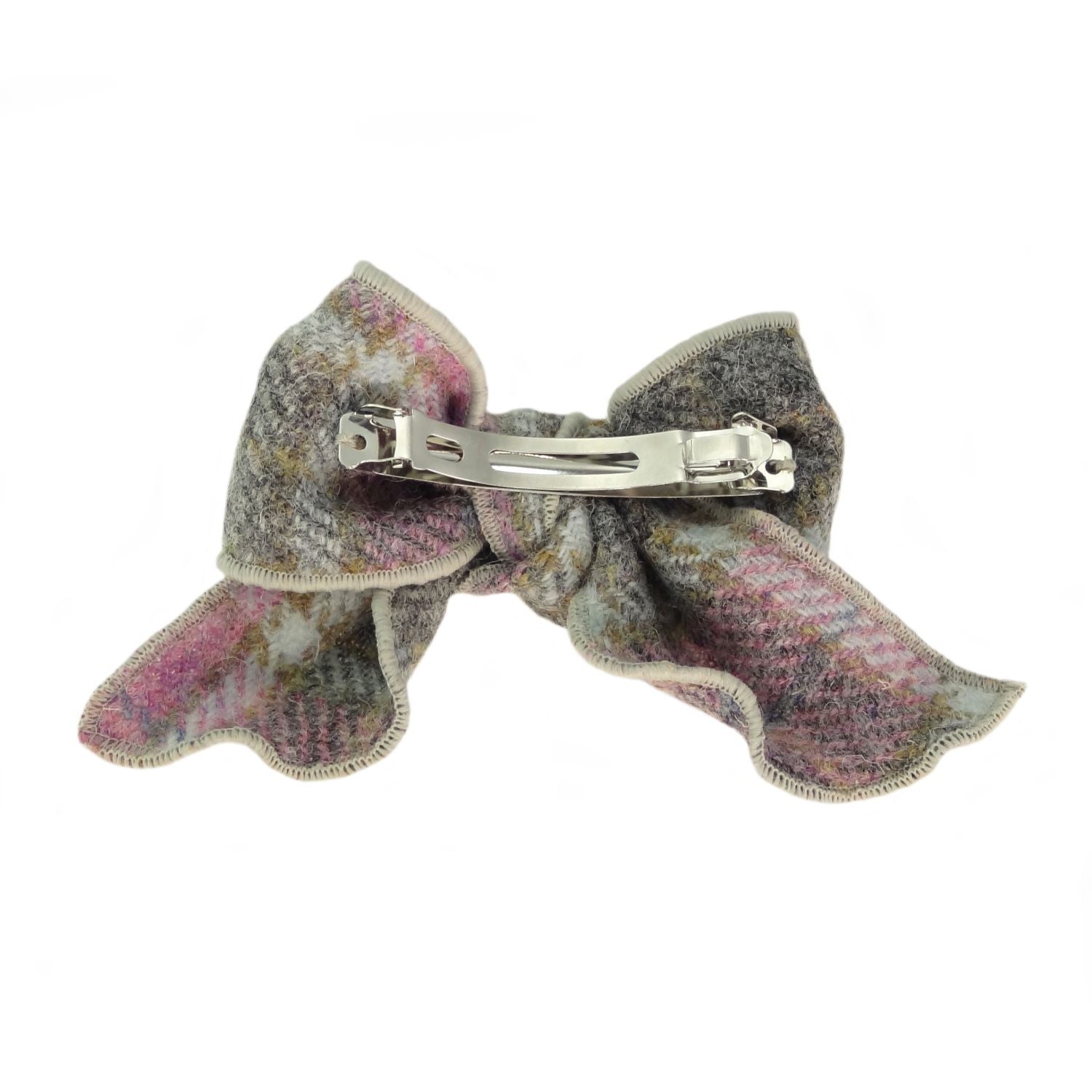 Harris Tweed Tartan Bow with Clip (Soft Pink Buchanan)
