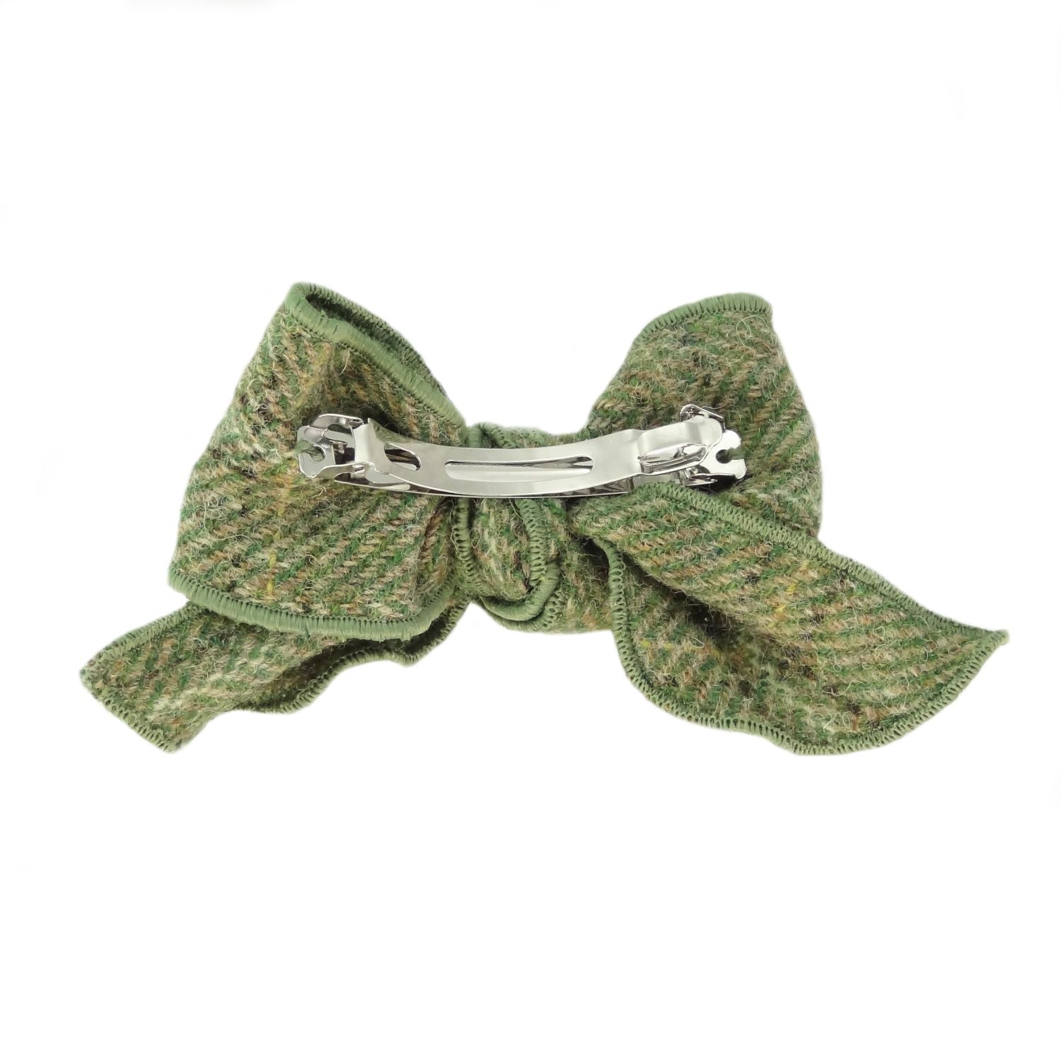 Harris Tweed Tartan Bow with Clip (Green Herringbone with Overcheck)