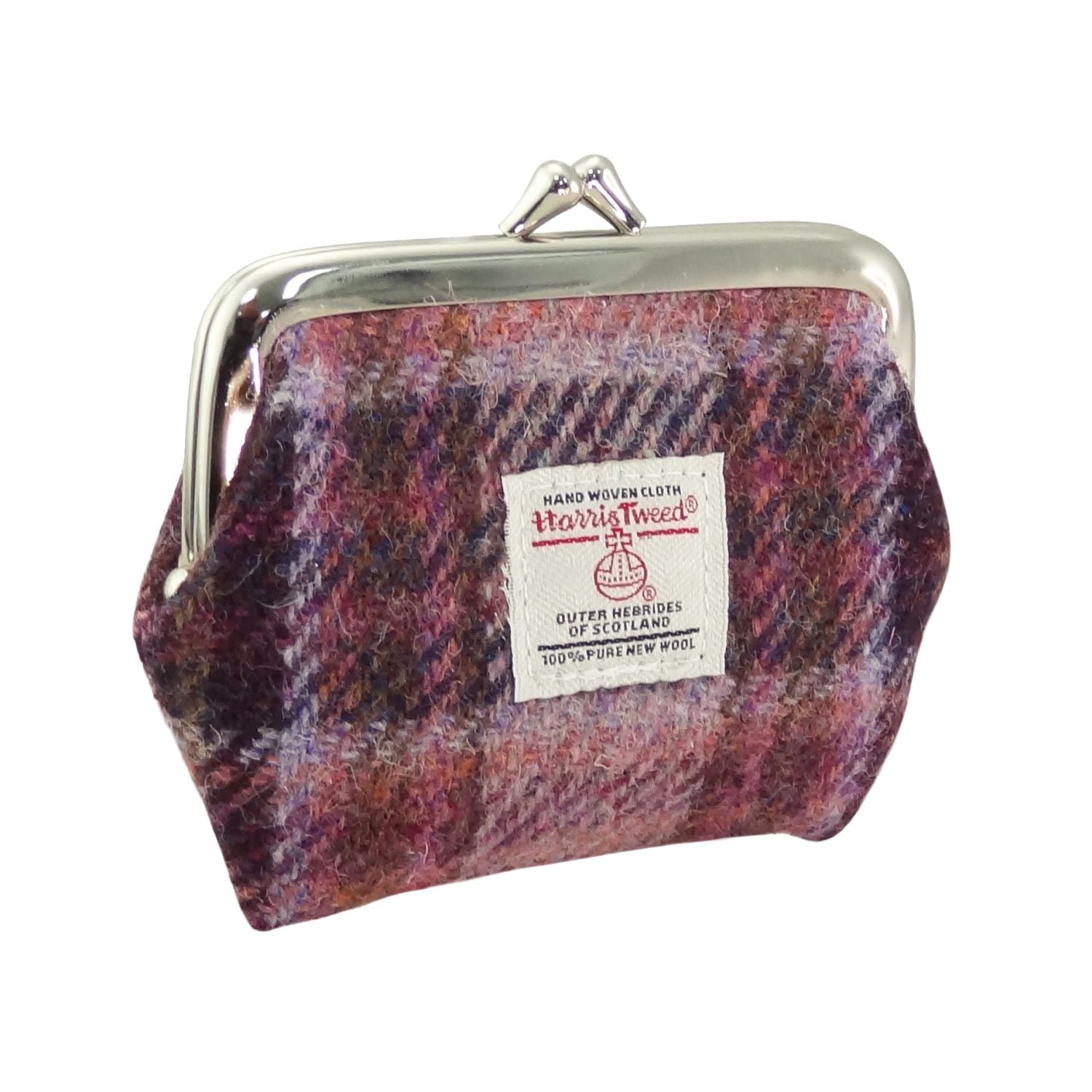 Harris Tweed Scotland Eigg Small Clasp Purse Pink/Burgundy Check | Harris Tweed Scotland