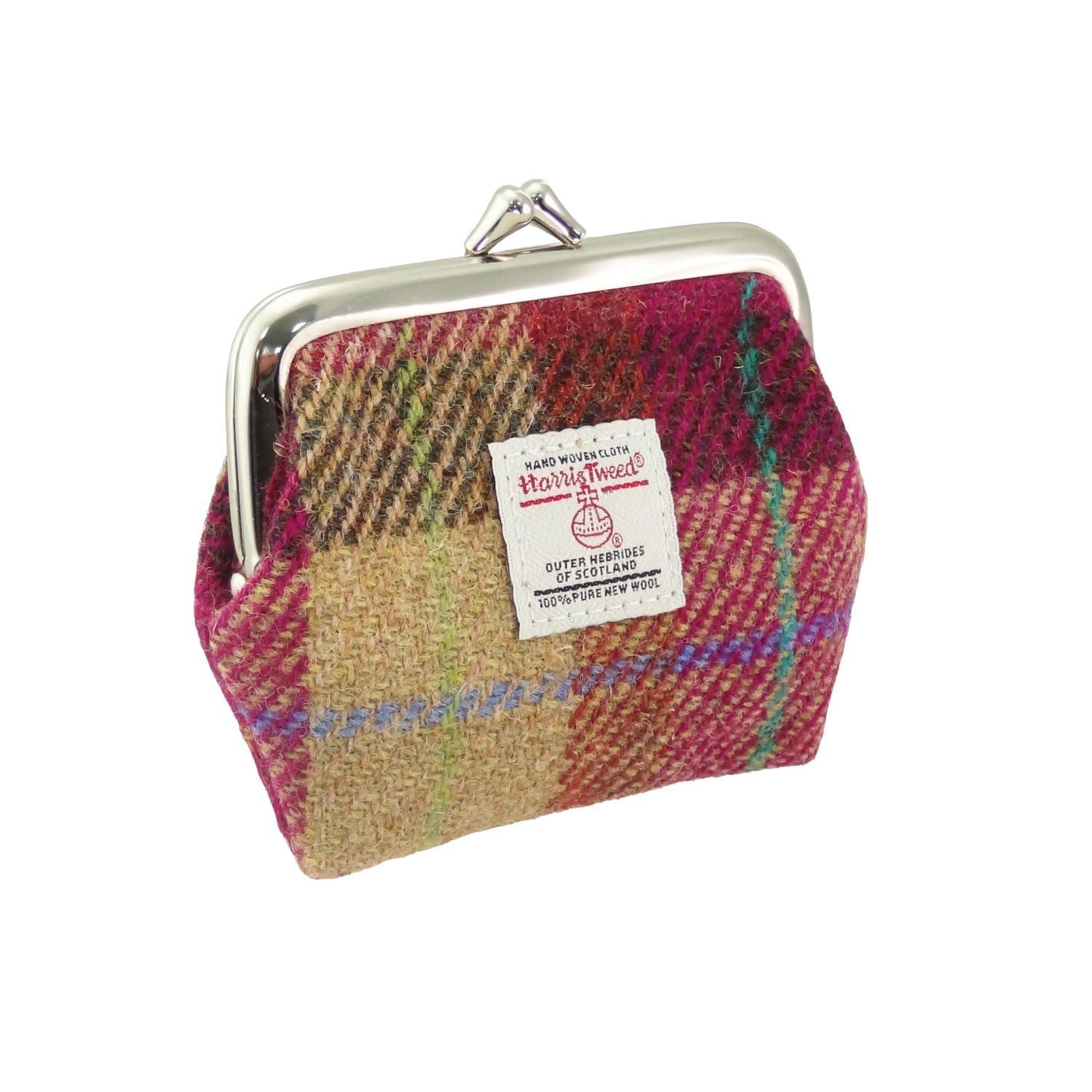 Glen Appin Harris Tweed Eigg Small Clasp Purse (Burgundy & Sand Tartan)