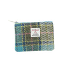 Eriskay Small Zip Pouch with Harris Tweed Blue & Green Check Fabric - COL122 | Harris Tweed Scotland