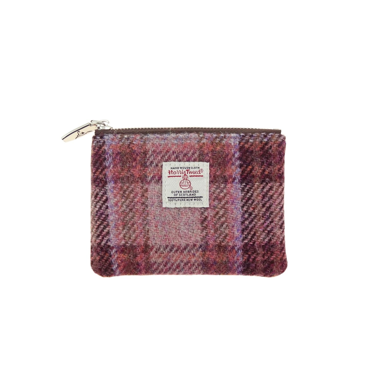 Eriskay Small Zip Pouch with Harris Tweed Scotland Rust Red with Green, White & Blue Overcheck