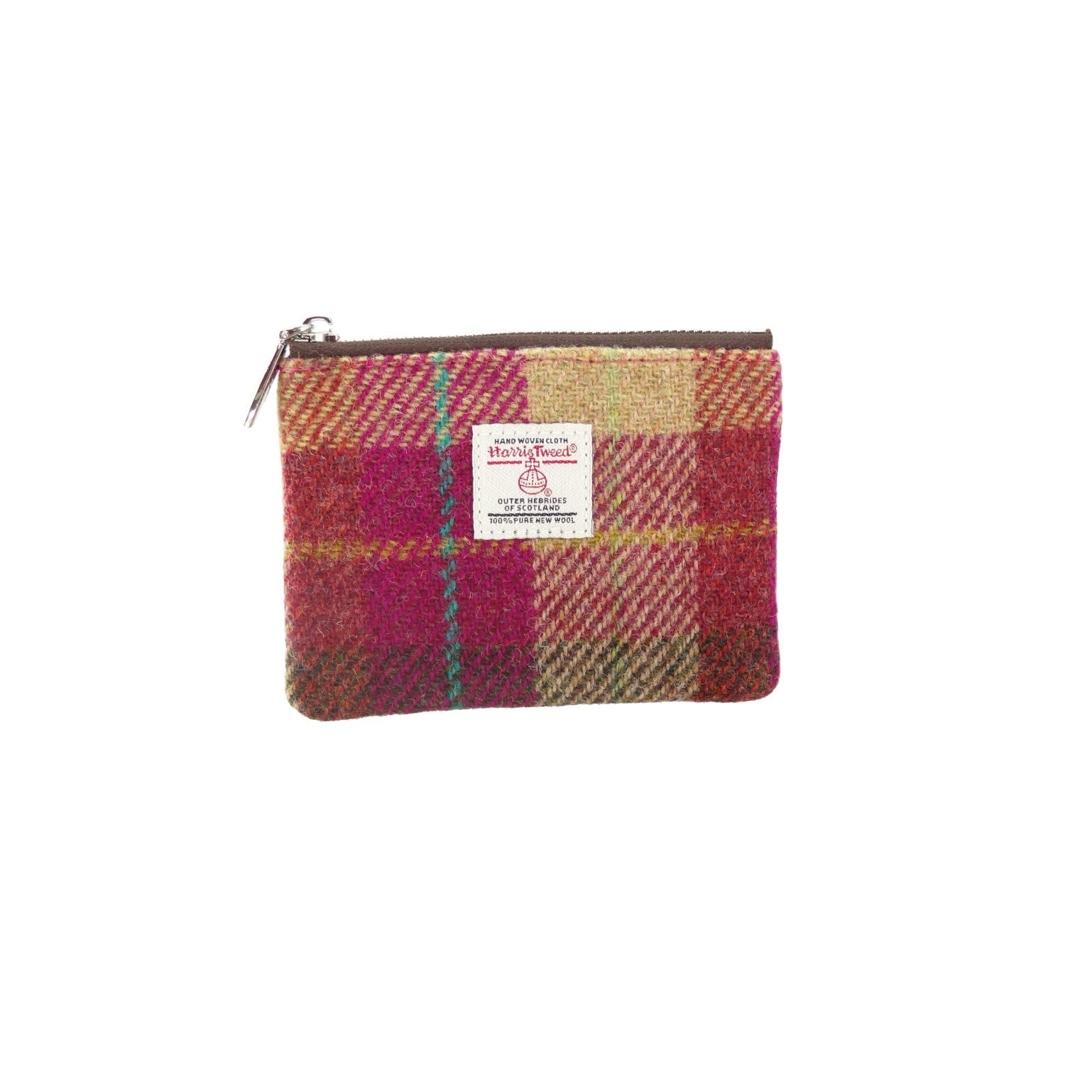 Glen Appin Eriskay Small Zip Pouch with Harris Tweed (Burgundy & Sand Tartan)