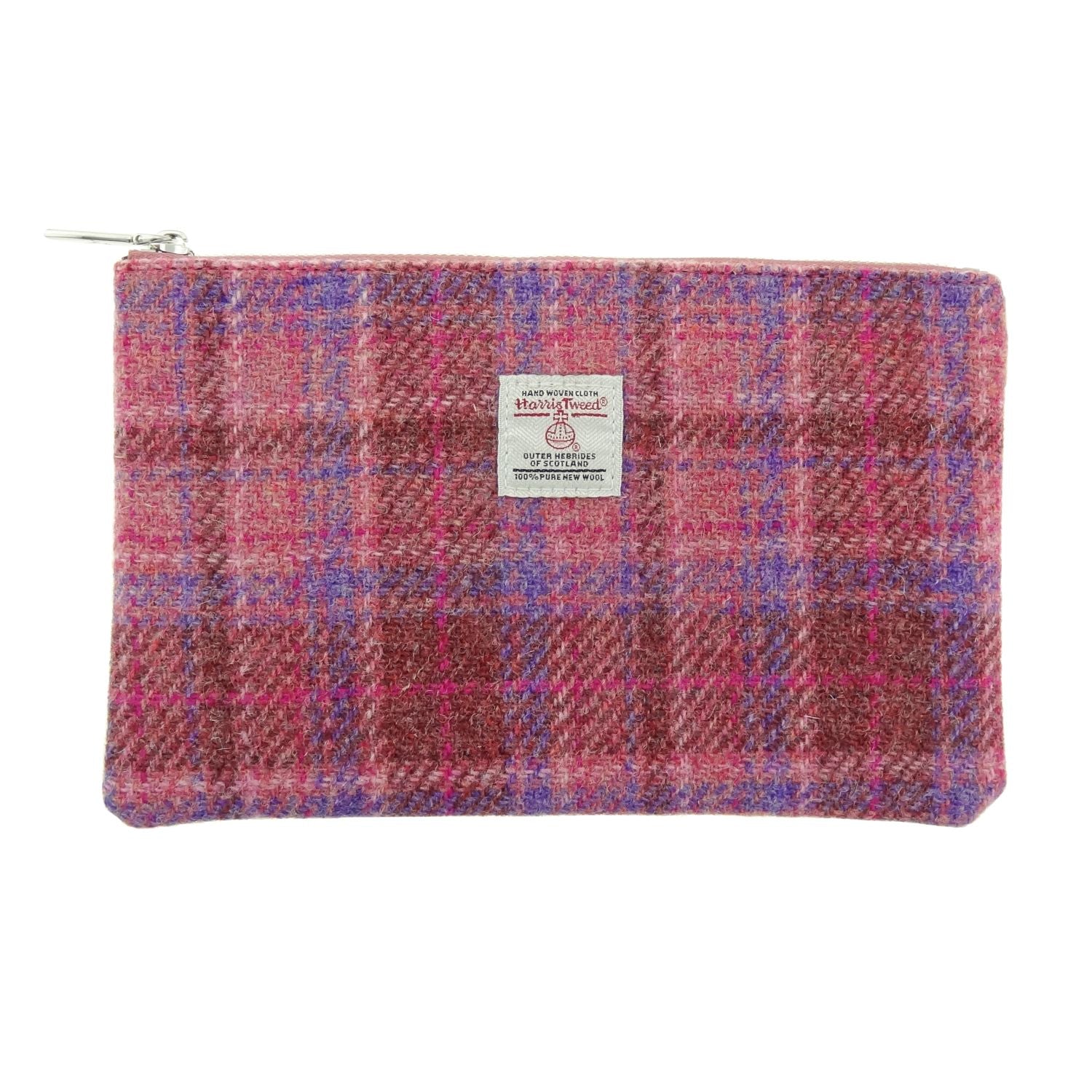 Harris Tweed Scotland Medium Zip Pouch (Pink Check)