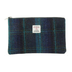 Glen Appin Harris Tweed Medium Zip Pouch (Blue with Turquoise Overcheck)