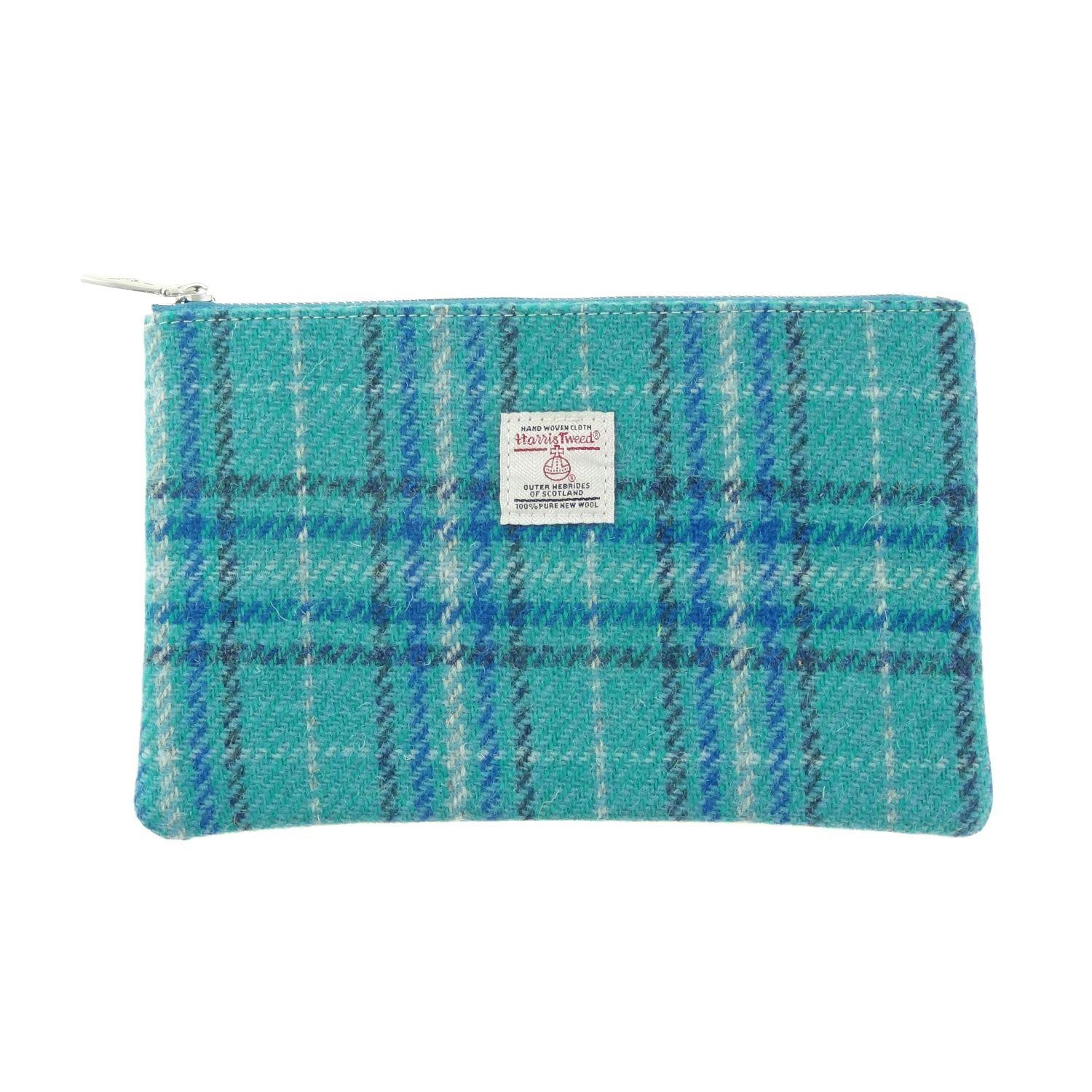 Harris Tweed Scotland Medium Zip Pouch (Teal & Blue Check)