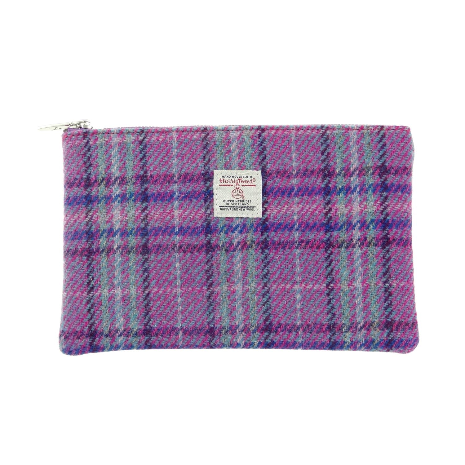 Harris Tweed Scotland Medium Zip Pouch (Purple & Mint Check)