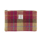 Glen Appin Harris Tweed Medium Zip Pouch (Burgundy & Sand Tartan)
