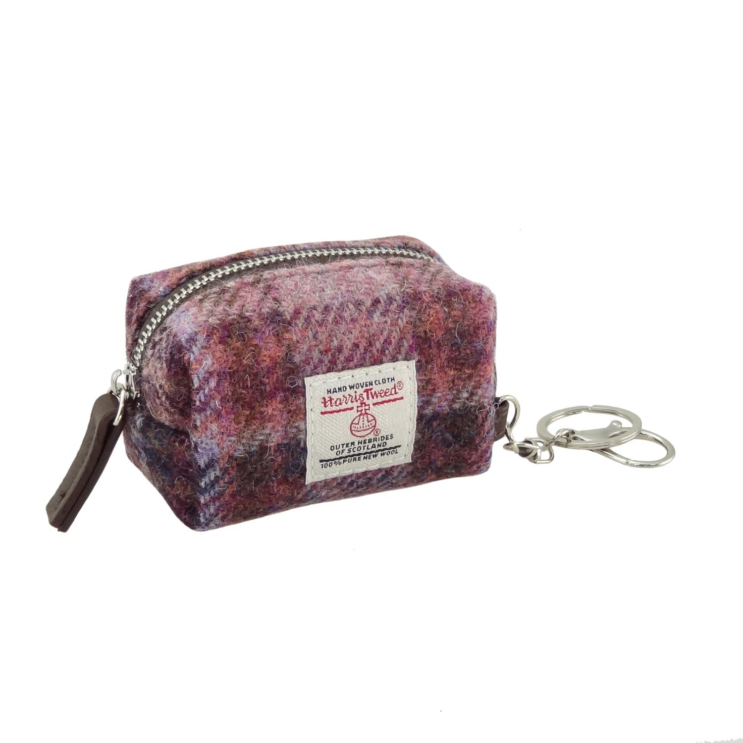 Fara Harris Tweed Bag Charm Pink/Burgundy Check | Harris Tweed Scotland