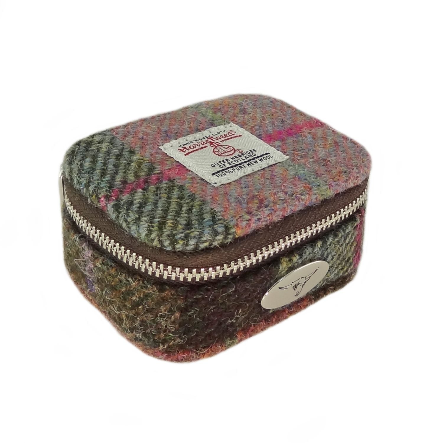 Harris Tweed Jewellery Box in (Muted Green & Rose Pink Tartan)
