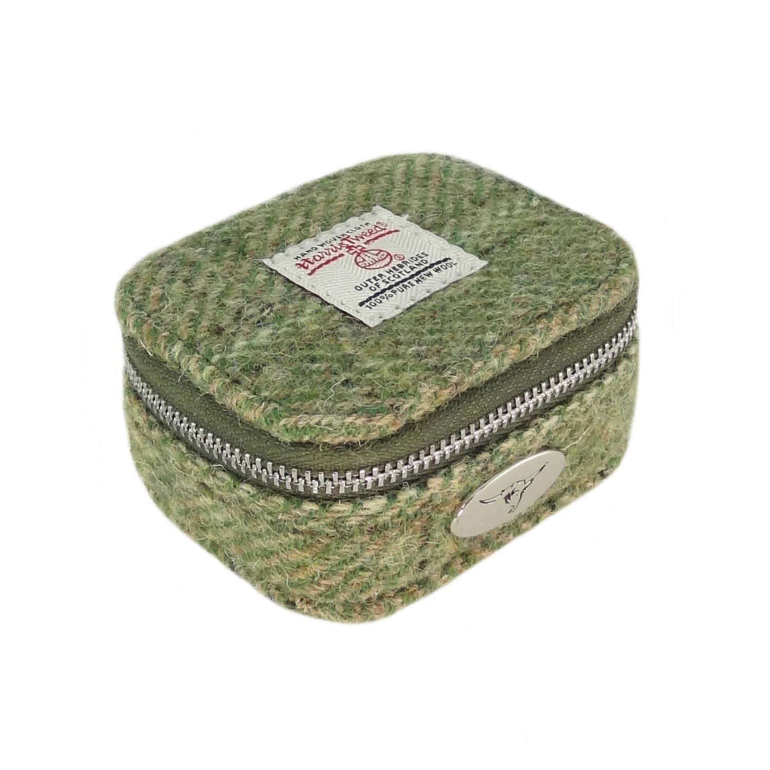 Harris Tweed Jewellery Box in (Green Herringbone with Overcheck)