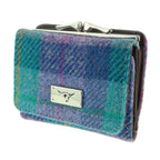 Unst Small Clasp Purse with Harris Tweed Blue & Purple Check Fabric - COL79 | Harris Tweed Scotland