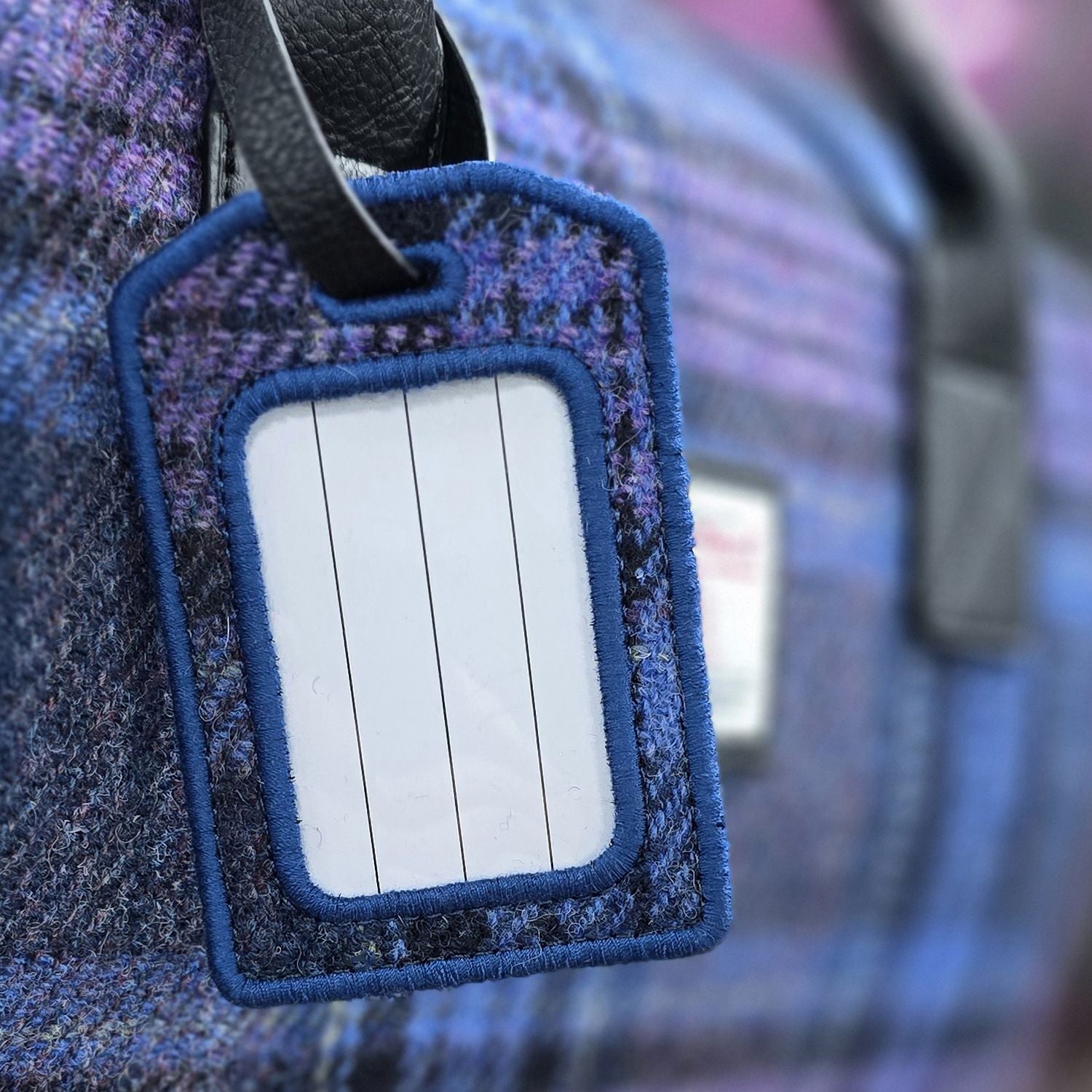 Harris Tweed Scotland Luggage Tag in Purple & Mint Check – Image 3 | Harris Tweed Scotland