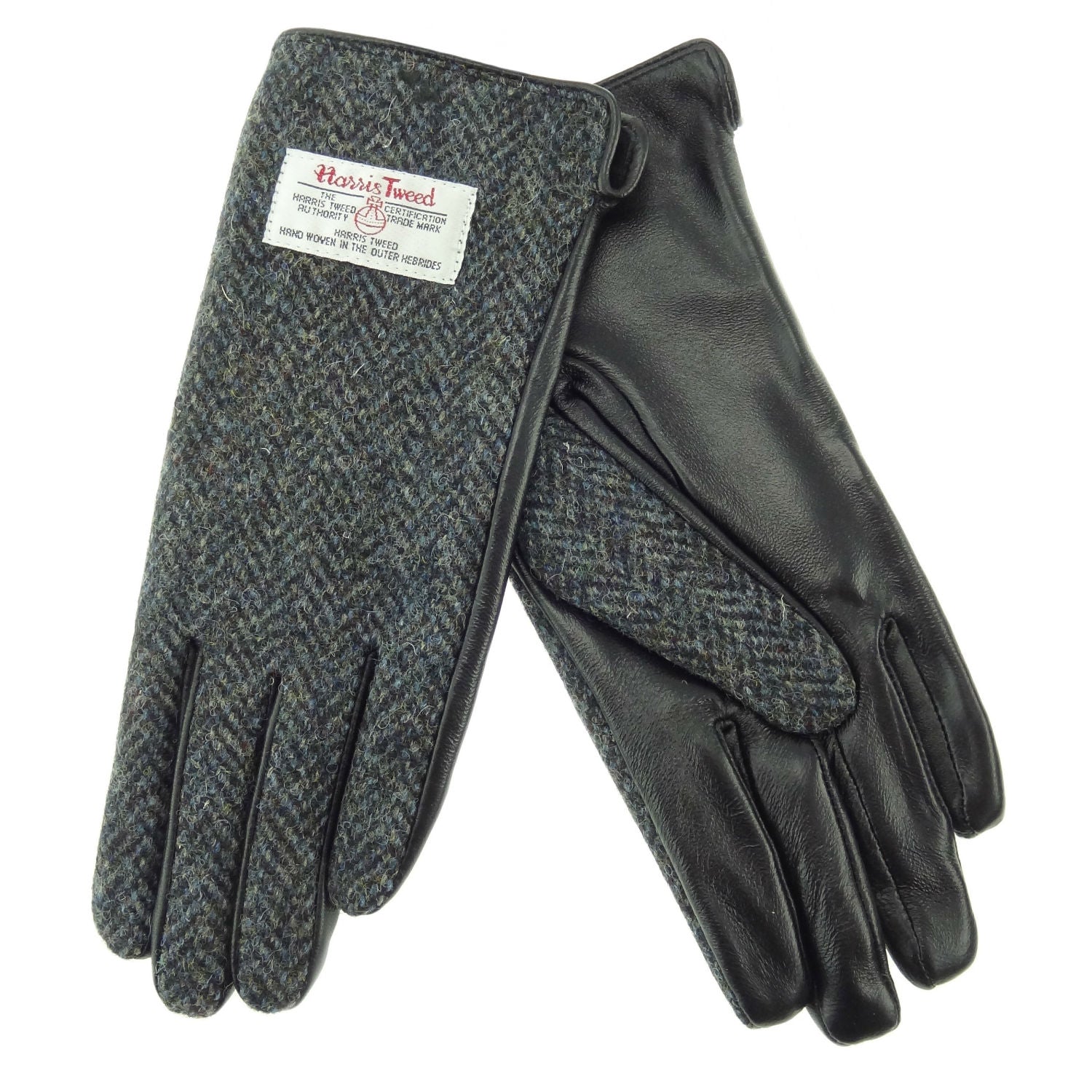 Ladies Black Leather & Tweed Gloves - COL1