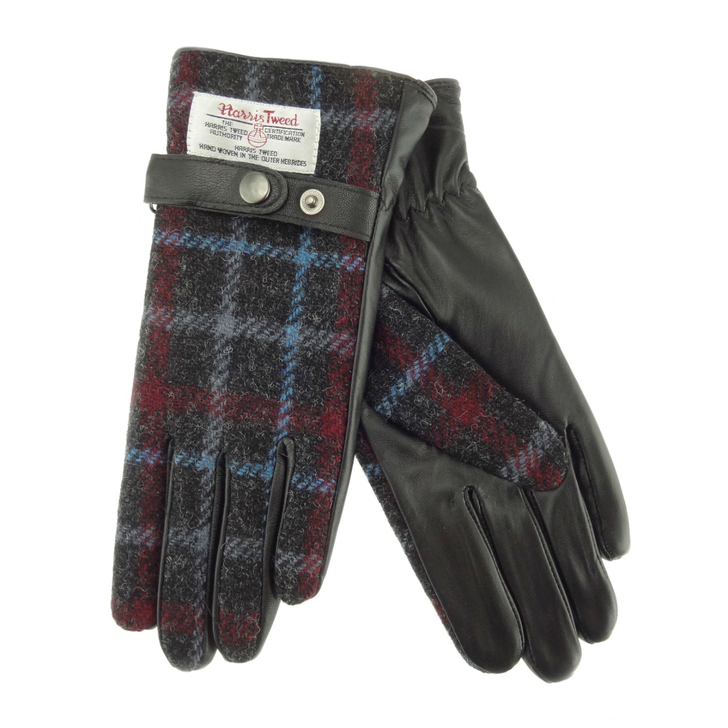 Ladies Black Leather & Tweed Gloves - COL48