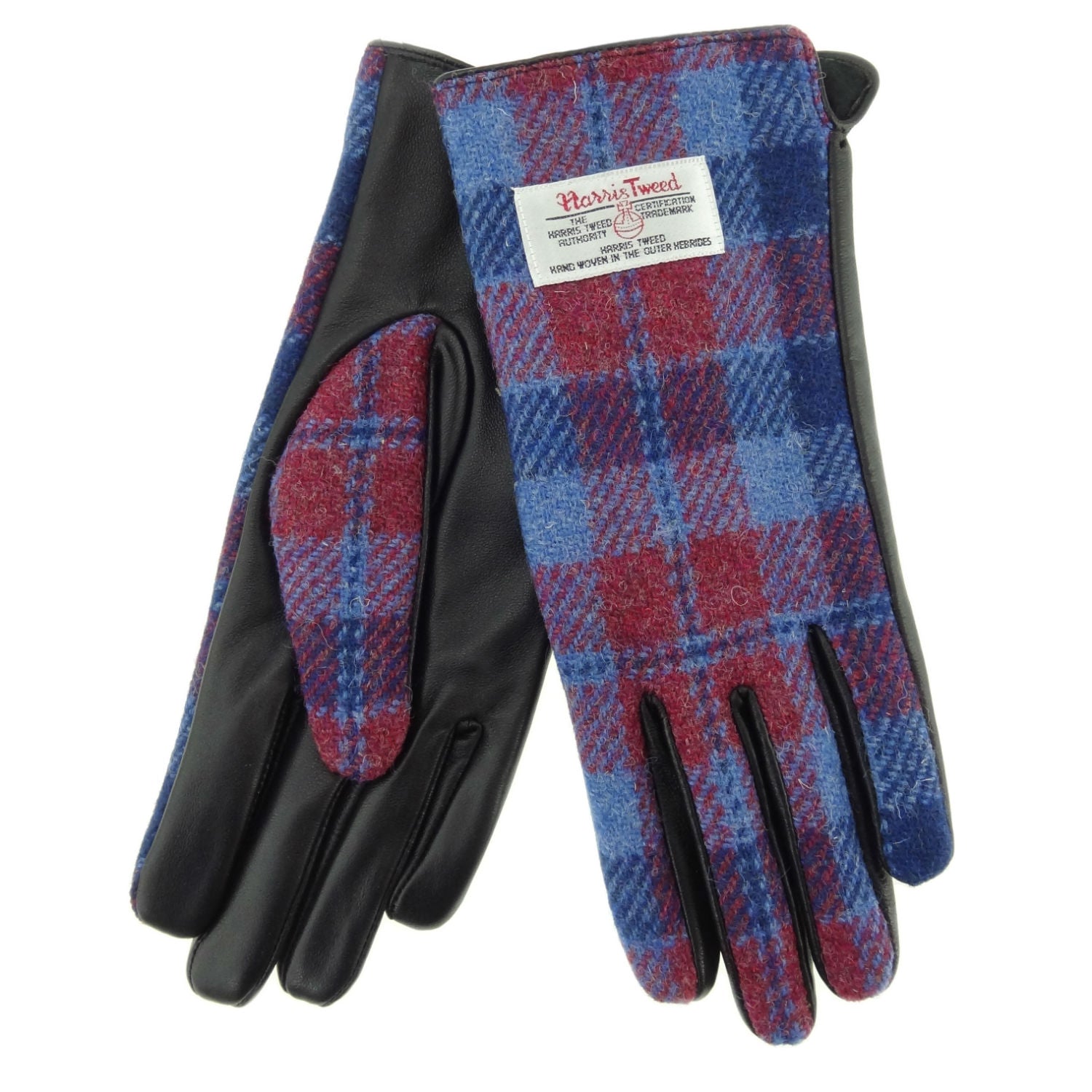 Ladies Black Leather & Tweed Gloves - COL53