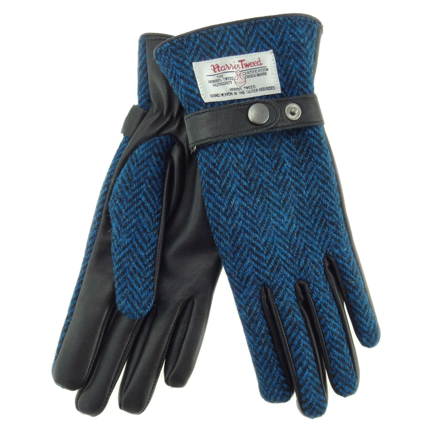 Ladies Black Leather & Tweed Gloves - COL66