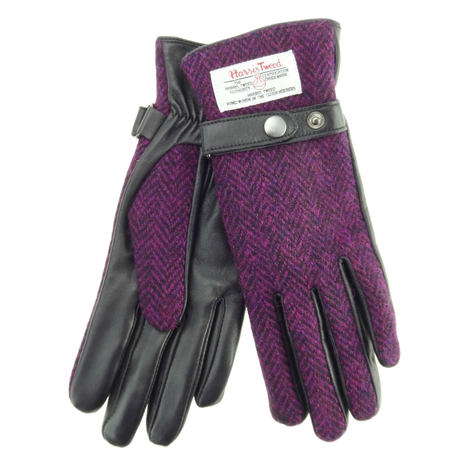 Ladies Black Leather & Tweed Gloves - COL67