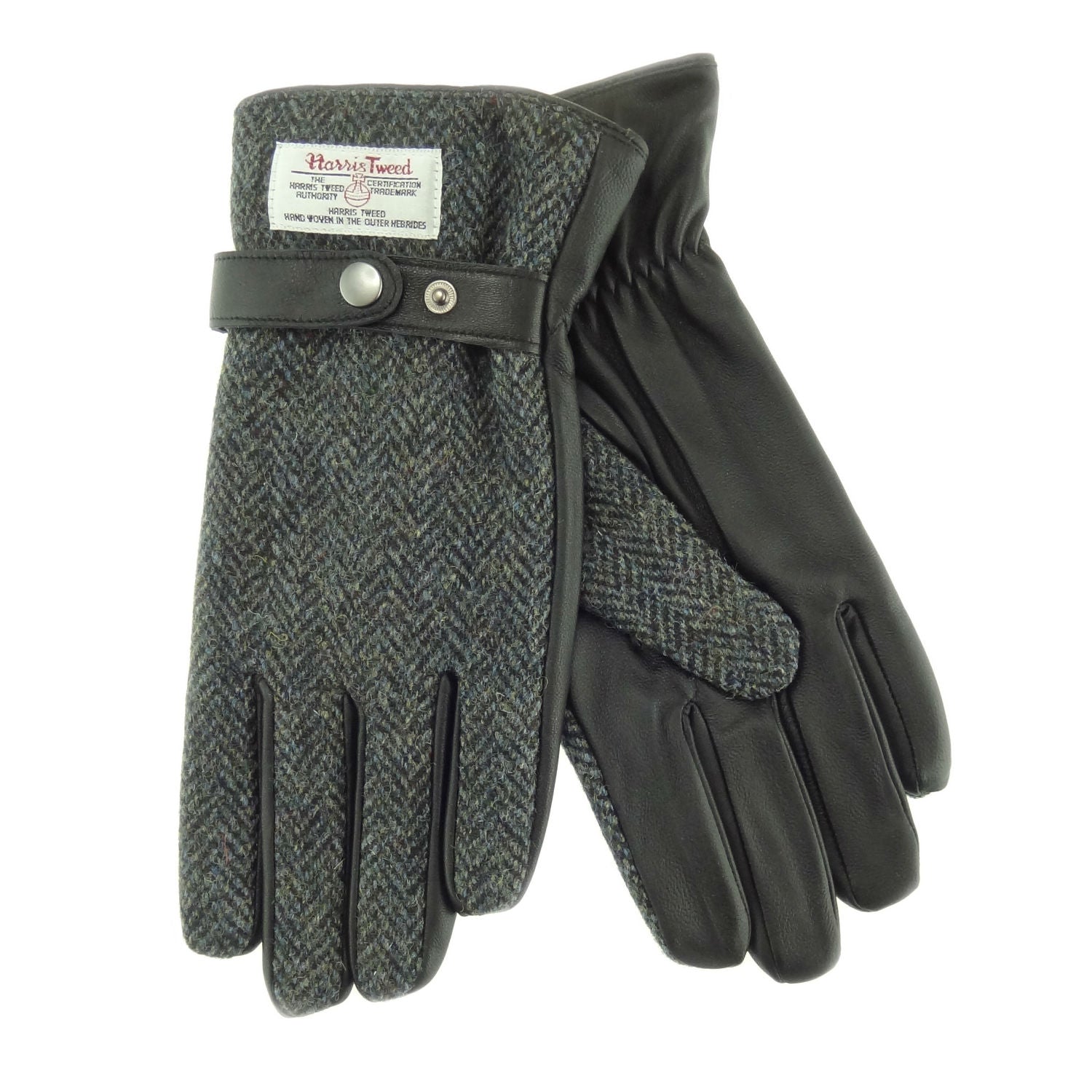 Men's Black Leather Harris Tweed Gloves  - COL1