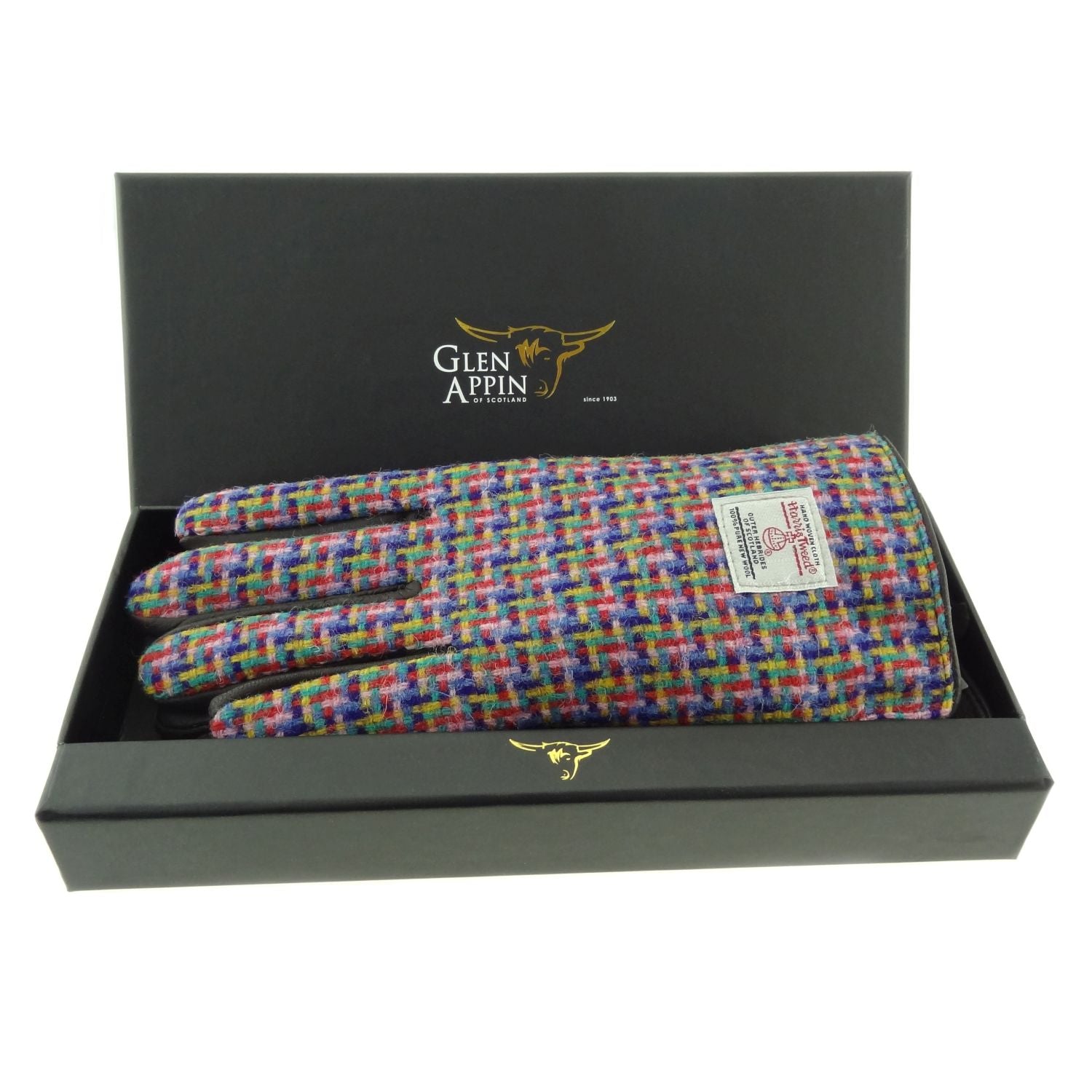 Ladies Harris Tweed Brown Leather Gloves Gift Boxed - COL116