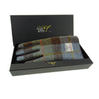 Ladies Leather Gloves with Harris Tweed Blue, Brown & Red Check Fabric Gift Boxed - COL15 | Harris Tweed Scotland