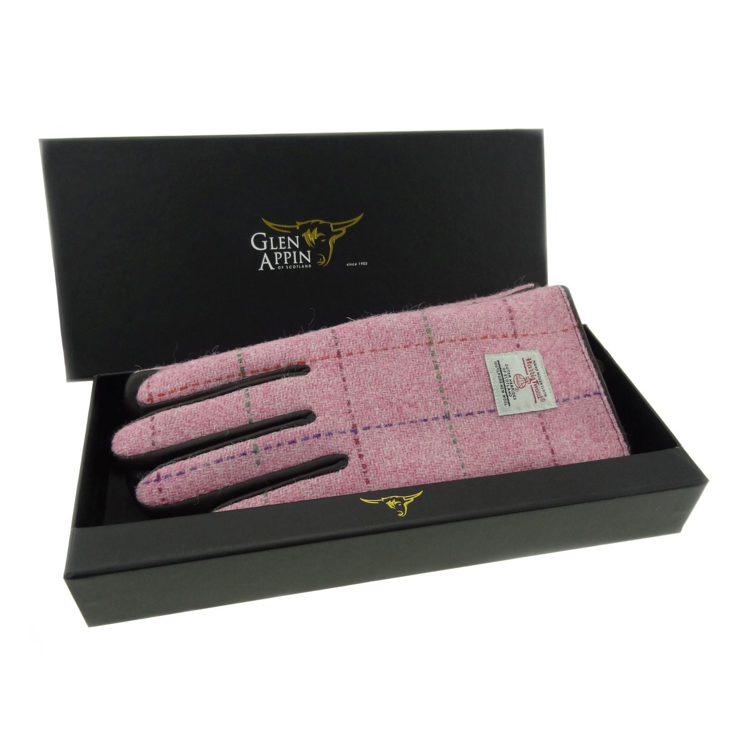 Ladies Harris Tweed Brown Leather Gloves Gift Boxed - COL68