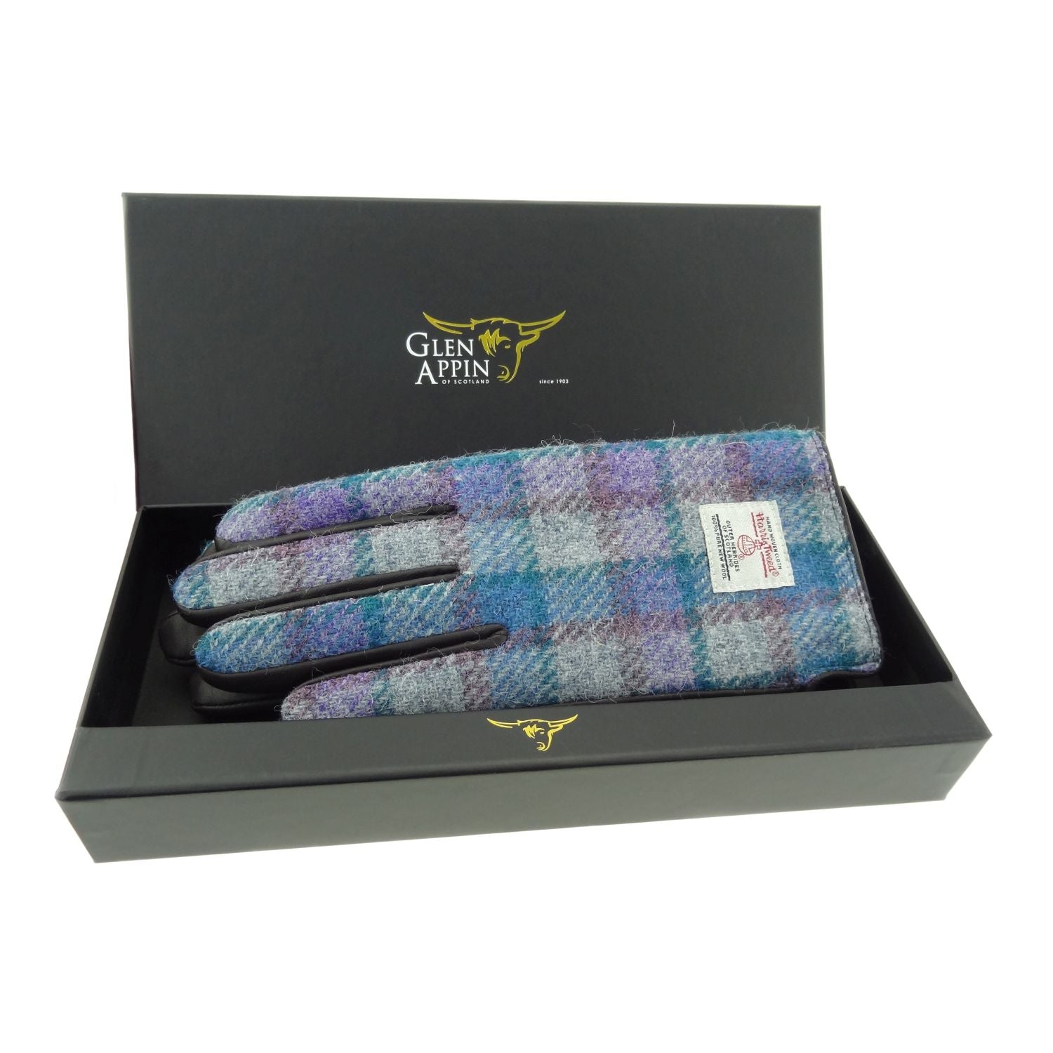 Ladies Harris Tweed Brown Leather Gloves Gift Boxed - COL98