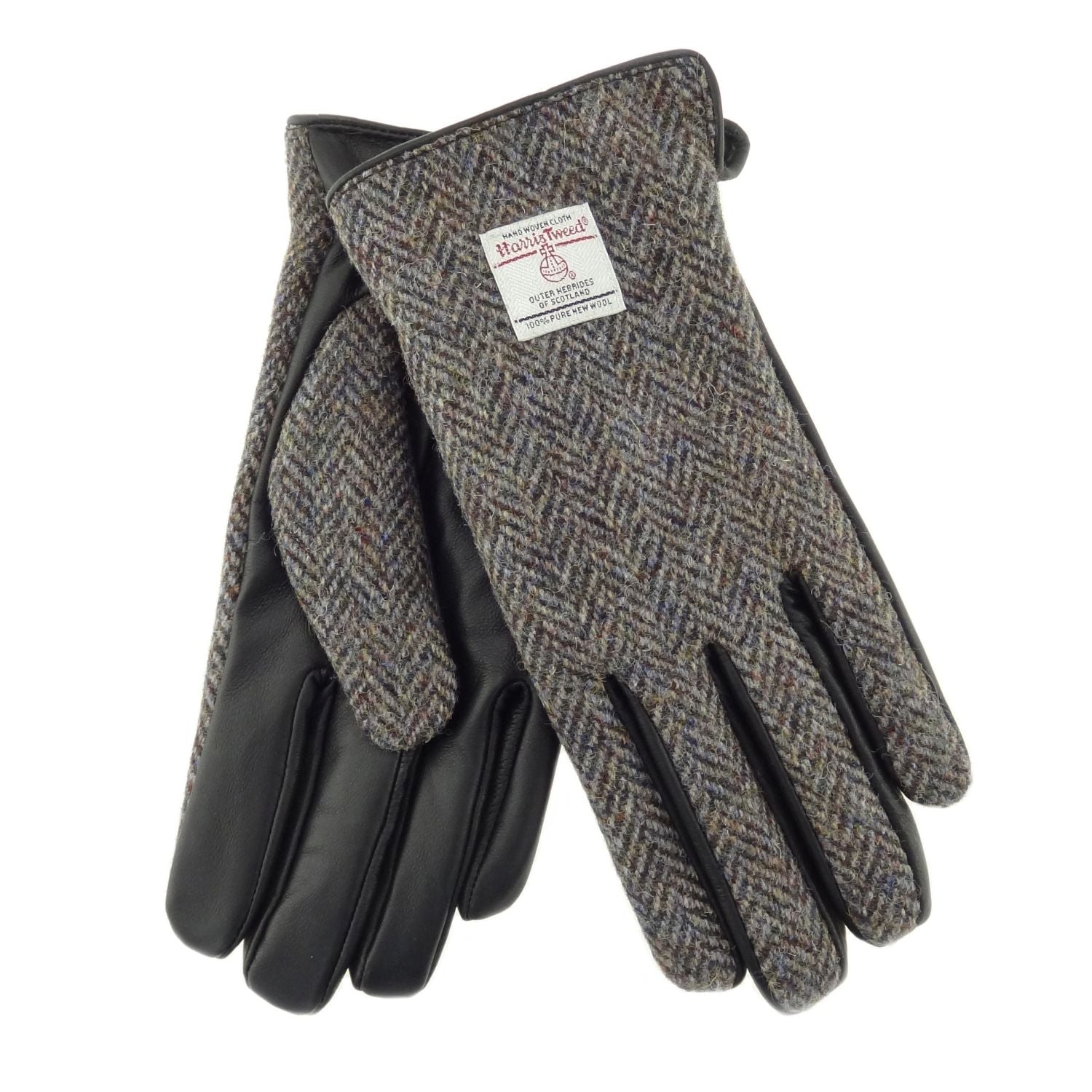 Men’s Black Leather & Harris Tweed Gloves Gift Boxed - COL7