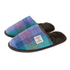 Harris Tweed Slippers with Fleece Lining Blue & Purple Fabric - COL79 | Harris Tweed Scotland