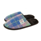Harris Tweed Unisex Slippers with Fleece Lining Blue & Purple Check Fabric - COL135 | Harris Tweed Scotland