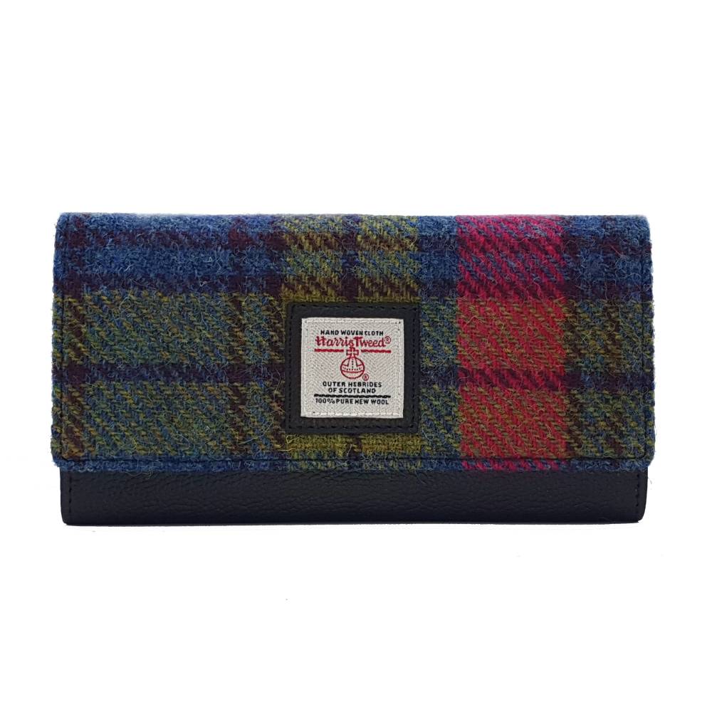 Maccessori Ladies Envelope Purse with Harris Tweed - Blue Pink