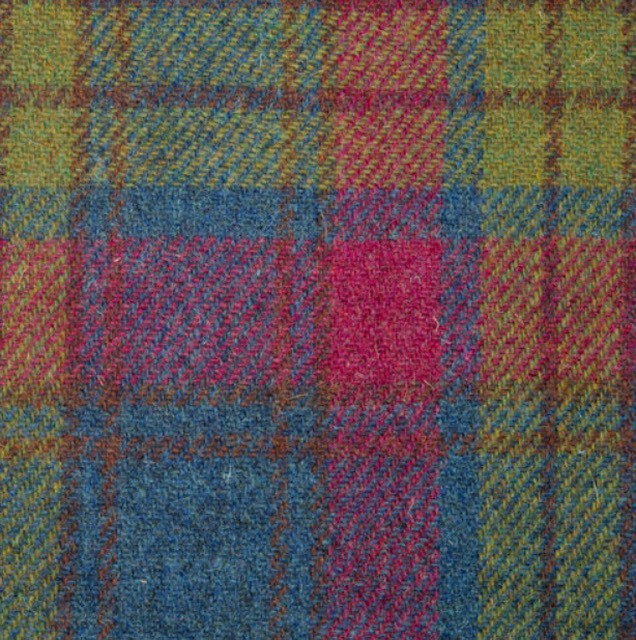 Harris Tweed Lime Raspberry Blue Check Cloth Fabric