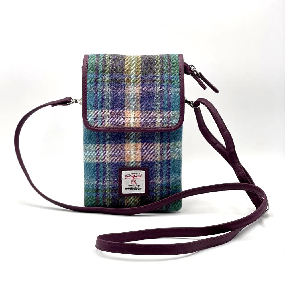 Maccessori Mini Crossbody Bag with Harris Tweed - Green Purple Plaid