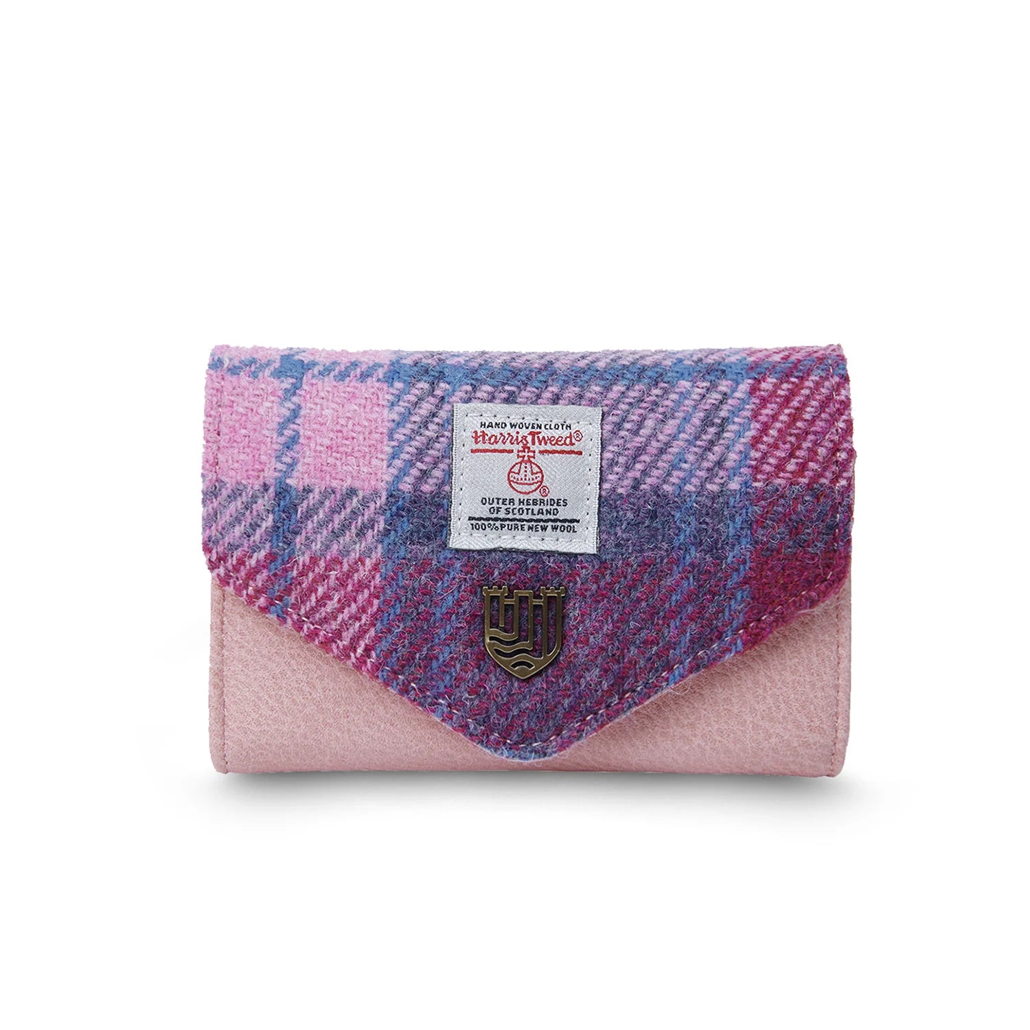 Islander Small Clasp Purse with Harris Tweed - Pink and Blue Tartan