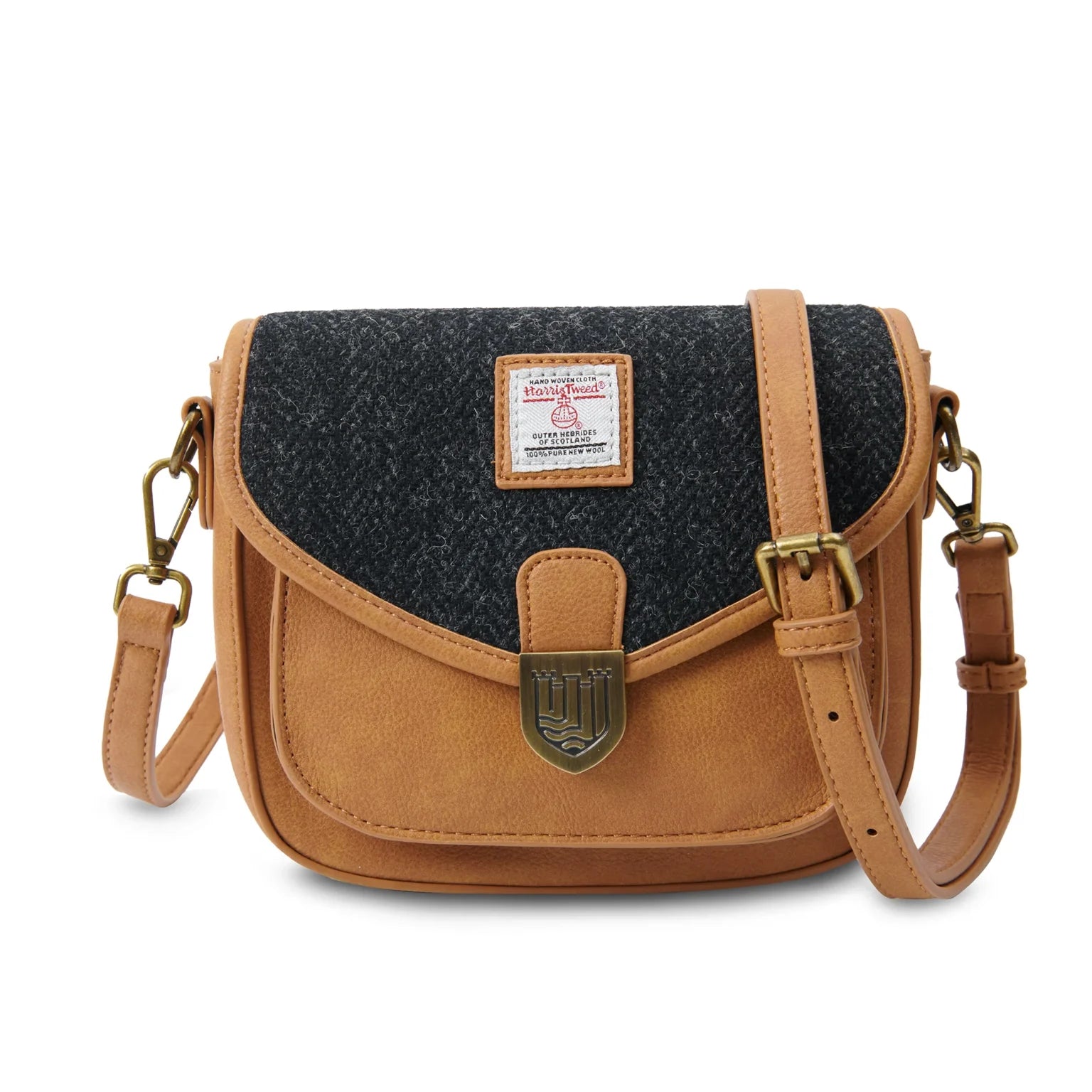 Islander Mini Saddle Bag with Harris Tweed - Black Herringbone