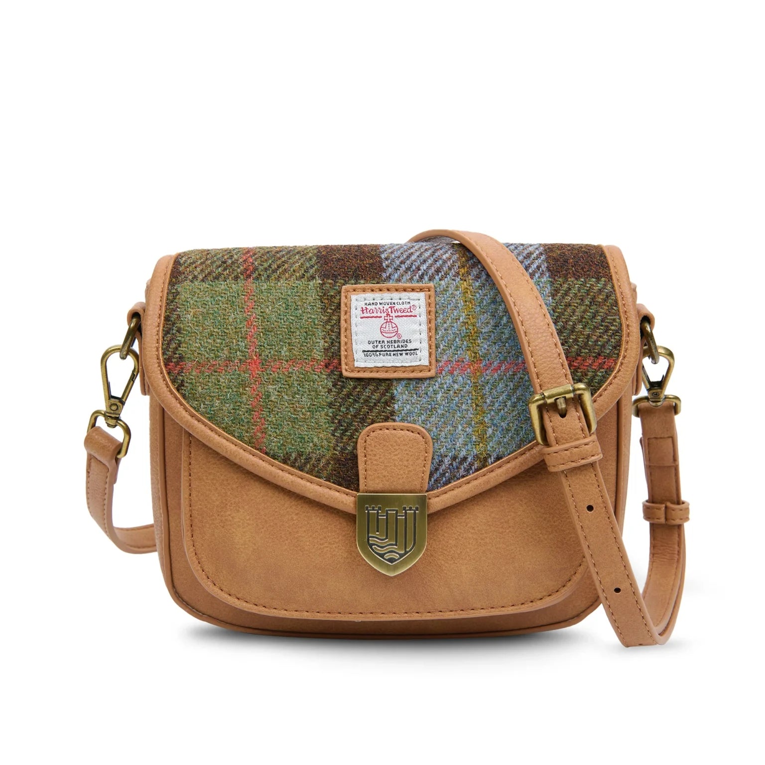 Islander Mini Saddle Bag with Harris Tweed - Chestnut-Blue Tartan