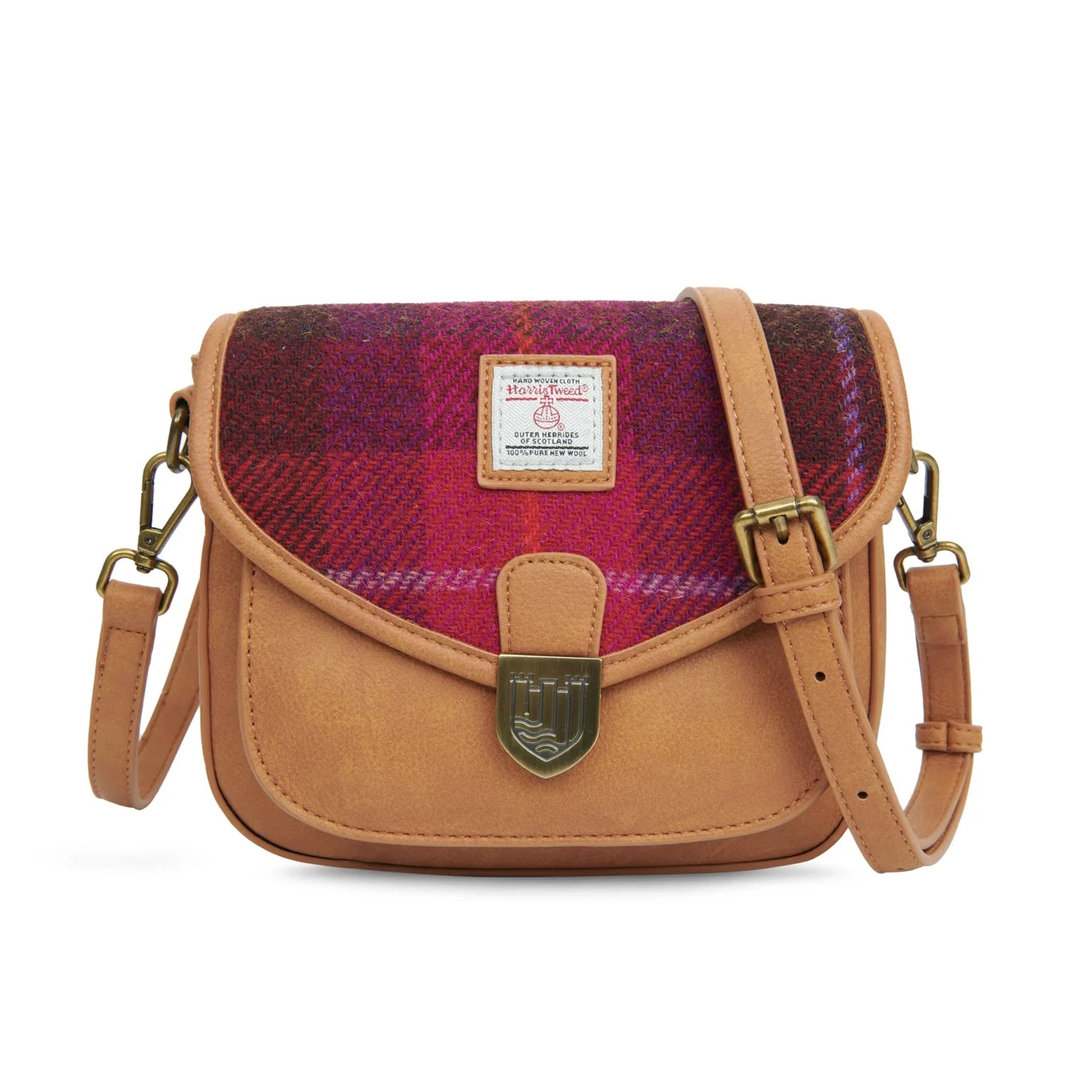 Islander Mini Saddle Bag with Harris Tweed - Fuschia Tartan