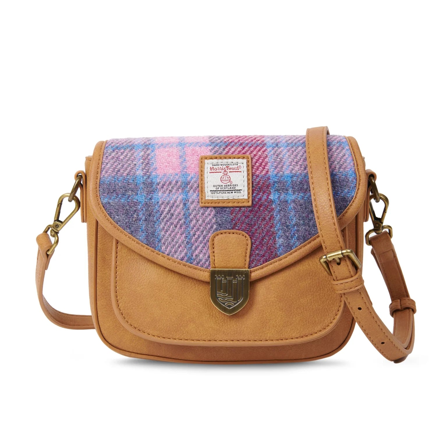 Islander Mini Saddle Bag with Harris Tweed - Pink and Blue Tartan