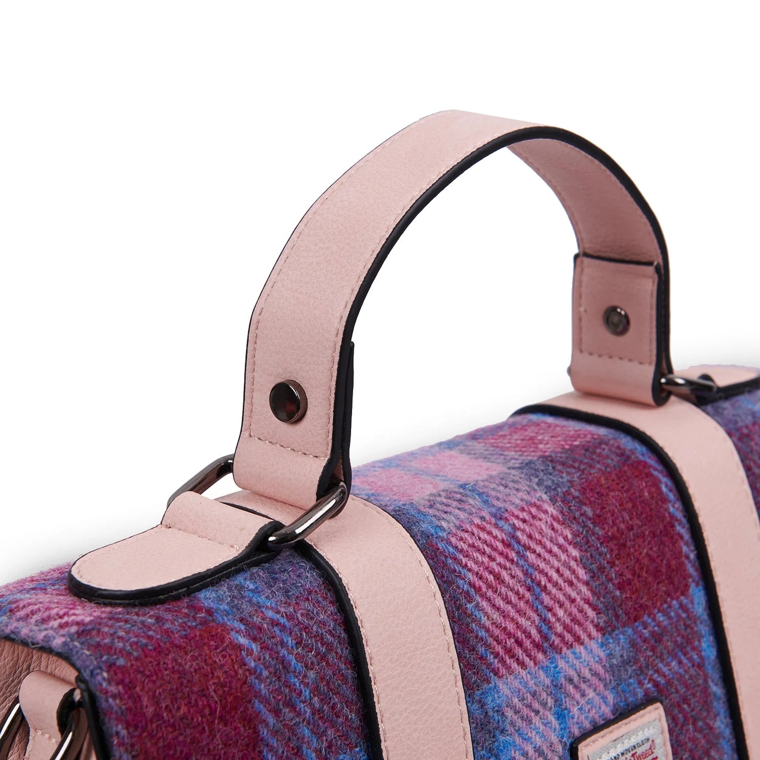 Islander Large Satchel Bag with Harris Tweed Blue Beige Islander Tartan