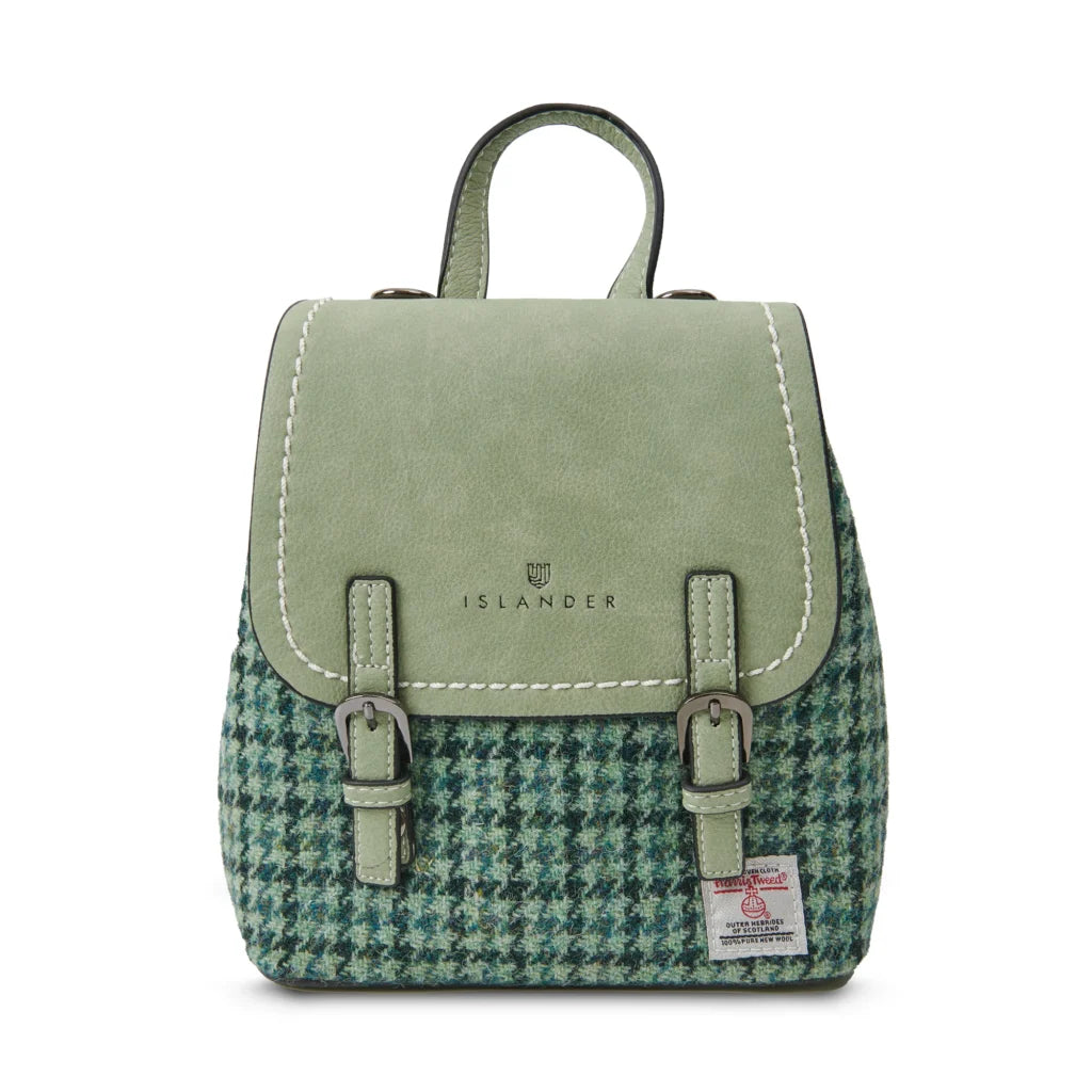 Islander Mini Jura Backpack with Harris Tweed - Green Dogtooth