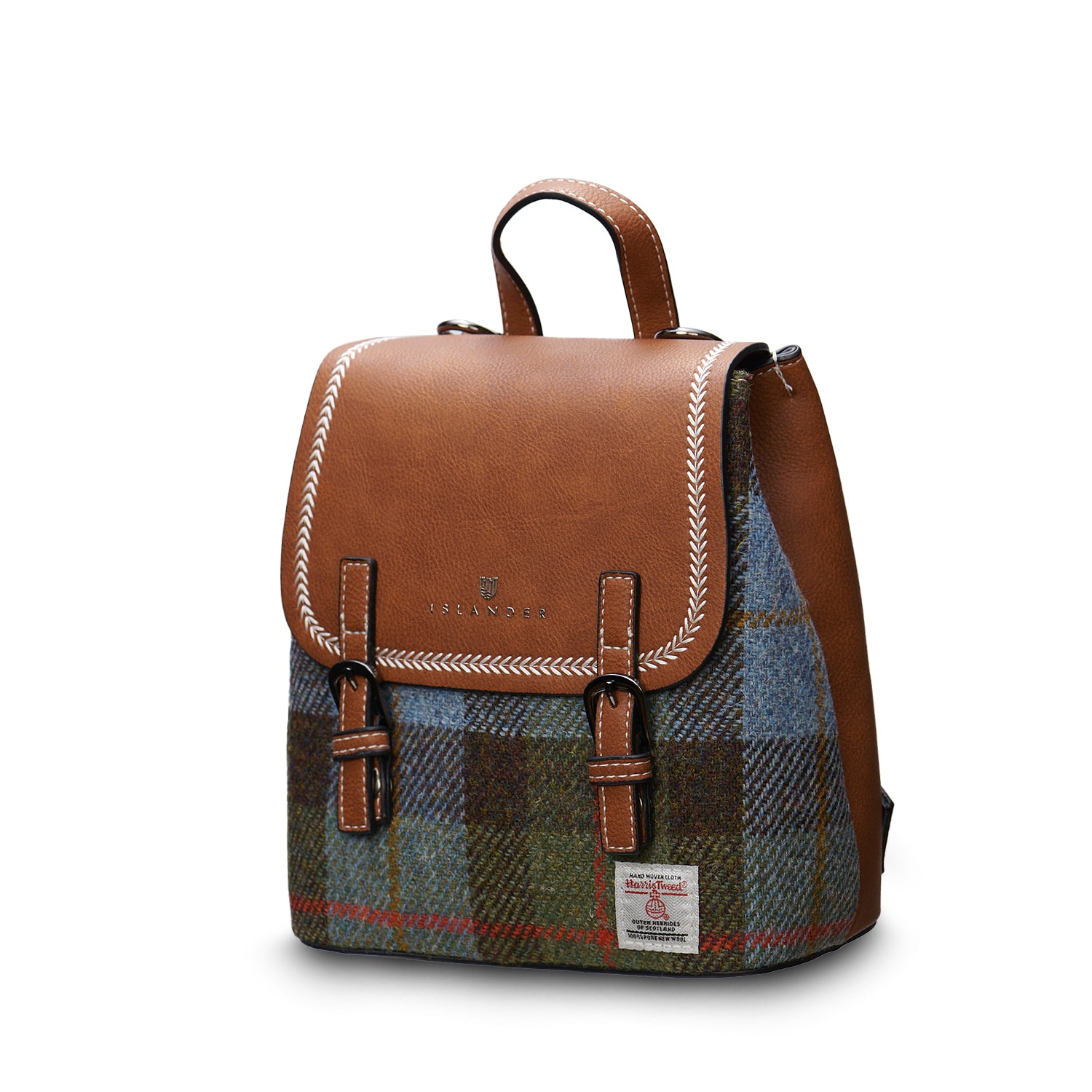 Islander Mini Jura Backpack with Harris Tweed Blue, Green & Brown Tartan Fabric