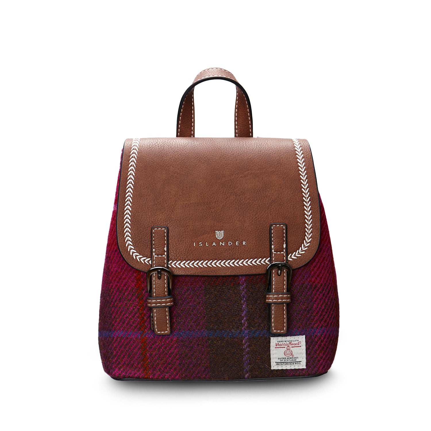 Islander Mini Jura Backpack with Harris Tweed - Fuchsia Tartan | Harris Tweed Scotland