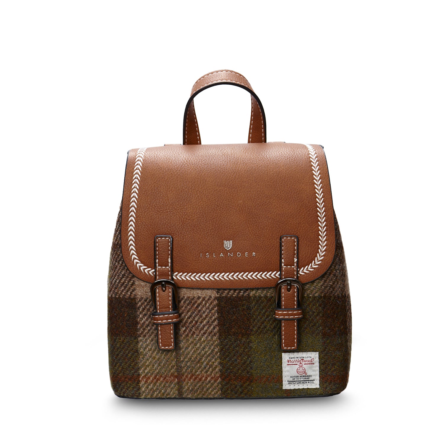 Islander Mini Jura Backpack with Harris Tweed Chestnut Brown & Green Tartan Fabric