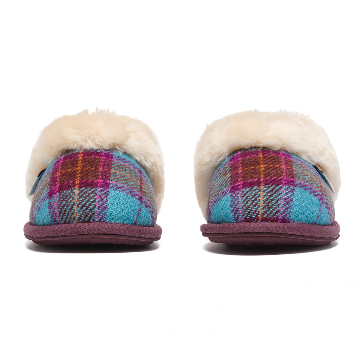Pippa Ladies' Faux Fur Lined Mule (Turquoise Check)
