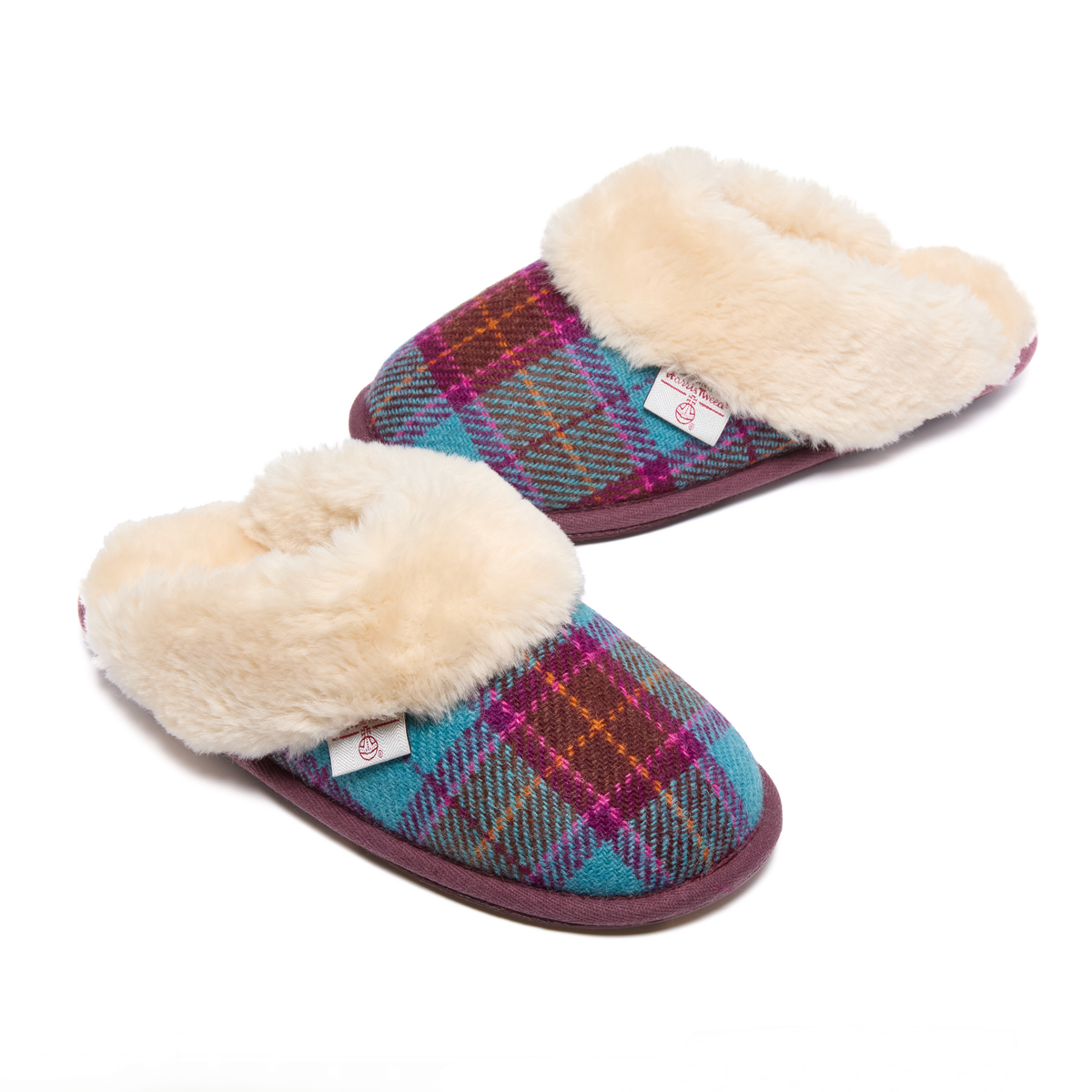 Pippa Ladies' Faux Fur Lined Mule (Turquoise Check)