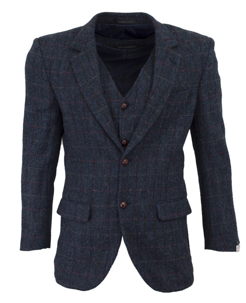 Men's Royal Blue Harris Tweed Herringbone Country Blazer Jacket